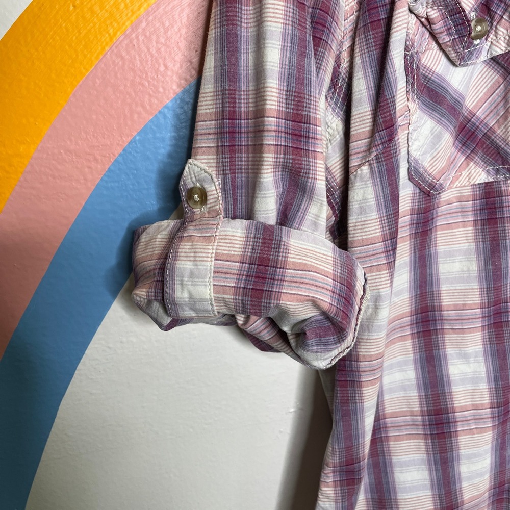 Carhartt Womens Plaid Button‎ Down Shirt Purple Pink Roll Tab Sleeve 101596 L - Picture 3 of 7